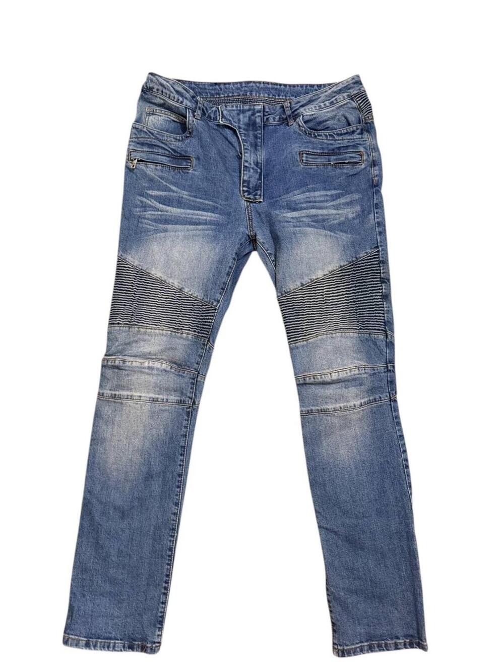 Balmain Paris Stretch Biker Moto Jean Blue FW14